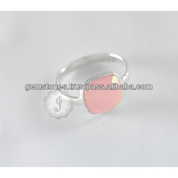 Großhandel rosa Chalcedon Edelstein Silber Ringe, handgefertigte 925 Sterling Silber Edelstein Lünette Schmuck Hersteller